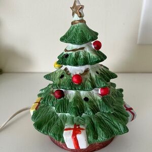 Vintage Flambro Porcelain Christmas Tree Lamp, Night Light, Tabletop Decor 1986